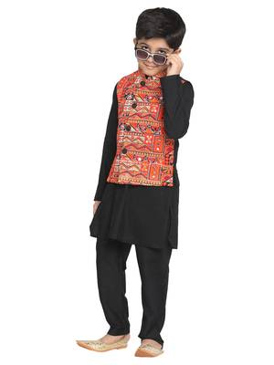  Orange And Black Jacket, Kurta And Pyjama Set 1