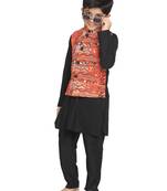  Orange And Black Jacket, Kurta And Pyjama Set