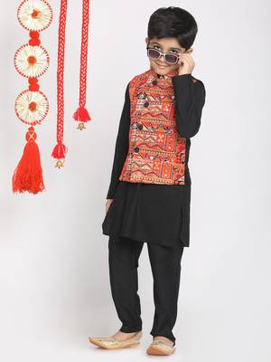  Orange And Black Jacket, Kurta And Pyjama Set 2