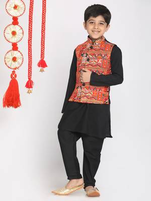  Orange And Black Jacket, Kurta And Pyjama Set 3