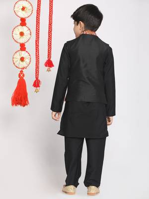 Orange And Black Jacket, Kurta And Pyjama Set 4