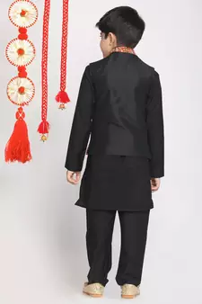  Orange And Black Jacket, Kurta And Pyjama Set
