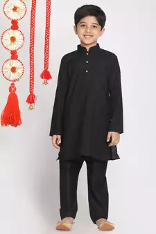 Orange And Black Jacket, Kurta And Pyjama Set