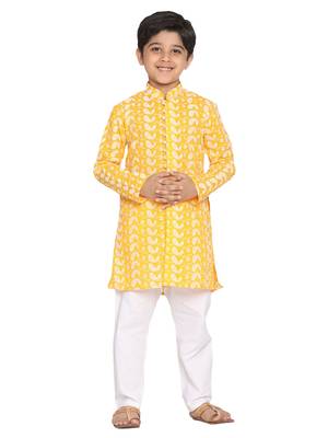  Orange And White Kurta Pyjama Set 1