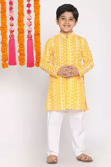  Orange And White Kurta Pyjama Set