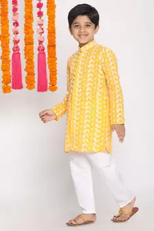  Orange And White Kurta Pyjama Set