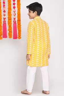 Orange And White Kurta Pyjama Set