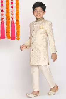  Gold And Beige Sherwani And Pyjama Set