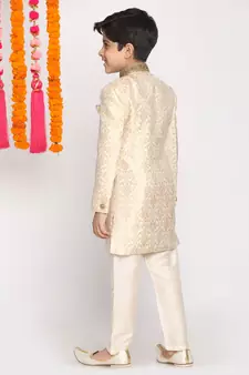  Gold And Beige Sherwani And Pyjama Set