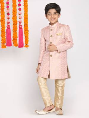  Pink And Gold Sherwani And Pyjama Set 2