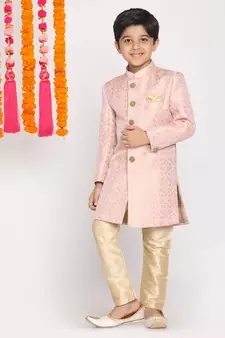  Pink And Gold Sherwani And Pyjama Set