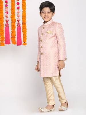  Pink And Gold Sherwani And Pyjama Set 3