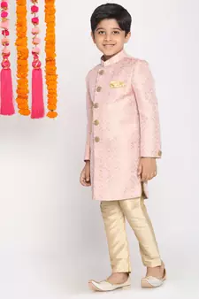  Pink And Gold Sherwani And Pyjama Set