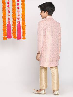  Pink And Gold Sherwani And Pyjama Set 4