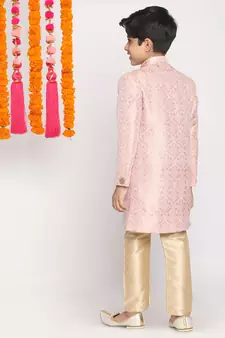  Pink And Gold Sherwani And Pyjama Set