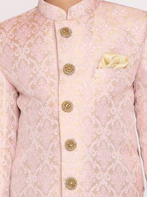  Pink And Gold Sherwani And Pyjama Set 5