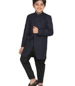  Navy Blue And Black Indowestern Set