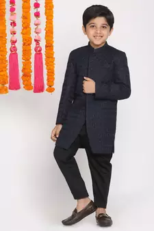  Navy Blue And Black Indowestern Set