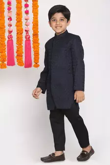  Navy Blue And Black Indowestern Set