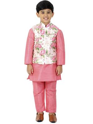  Floral Printed Jacket, Kurta And Pyjama Set 1