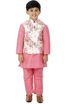 Boys' Floral Printed Jacket, Kurta And Pyjama Set