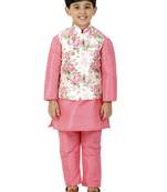  Floral Printed Jacket, Kurta And Pyjama Set