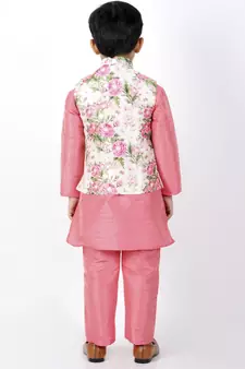  Floral Printed Jacket, Kurta And Pyjama Set