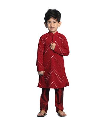  Maroon Mirror Work Kurta And Pyjama 1
