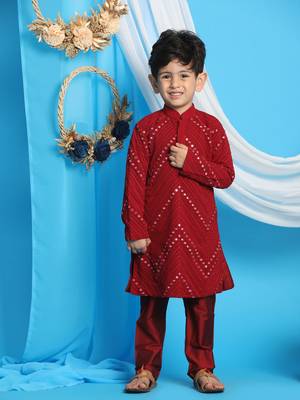  Maroon Mirror Work Kurta And Pyjama 2