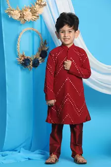  Maroon Mirror Work Kurta And Pyjama