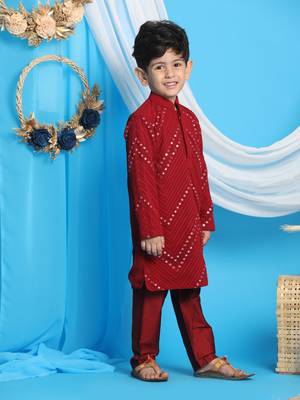  Maroon Mirror Work Kurta And Pyjama 3