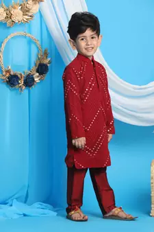  Maroon Mirror Work Kurta And Pyjama