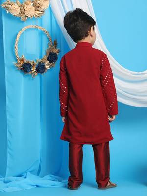  Maroon Mirror Work Kurta And Pyjama 4