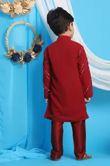  Maroon Mirror Work Kurta And Pyjama
