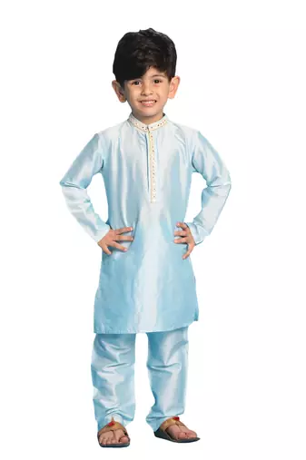 Boys' Aqua Kurta And Pyjama