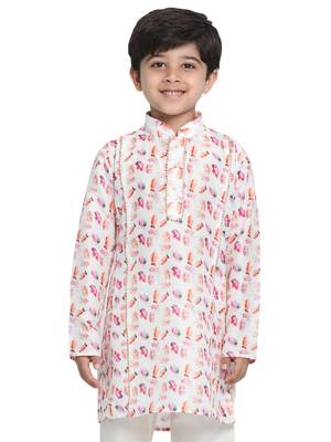 Multicolored-Base-White Kurta 1