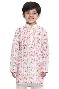  Boys' Multicolored-Base-White Kurta