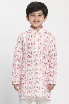Multicolored-Base-White Kurta