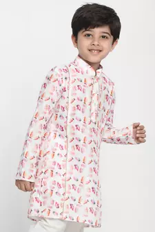 Multicolored-Base-White Kurta