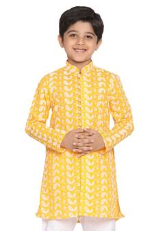 Boys' Orange Chikankari Kurta