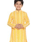 Boys' Orange Chikankari Kurta