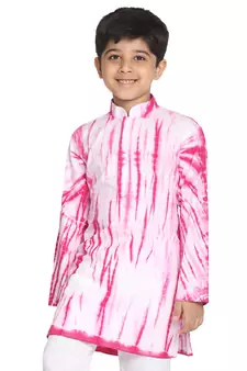 Pink printed cotton boys-kurta