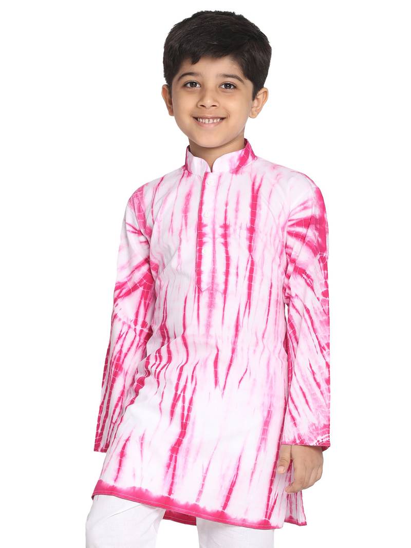 Pink printed cotton boys-kurta