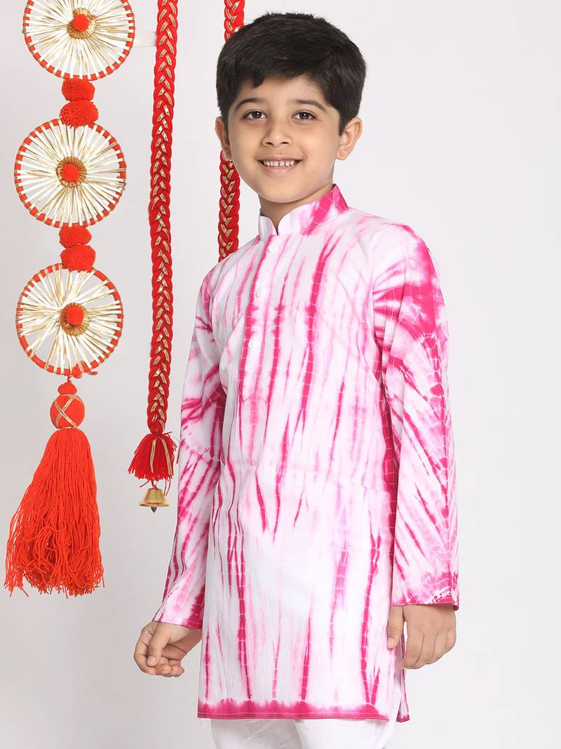 Pink printed cotton boys-kurta