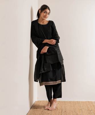 Black Zeenat Straight Fit  Suit Set 10