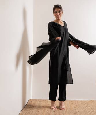 Black Zena Straight Fit  Suit Set 6