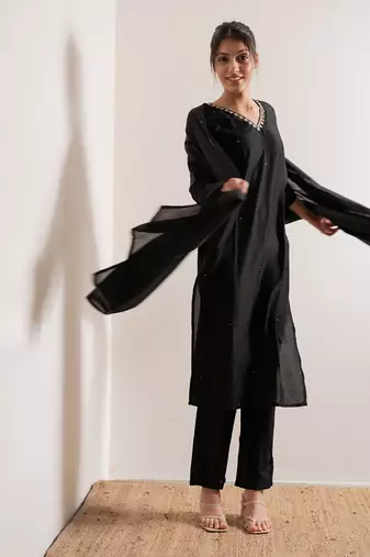 Black Zena Straight Fit  Suit Set