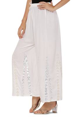 White Ravishing Trendy Star Design Mirror Plazzo/Plazo with Elastic Drawstring (Free Size) 3