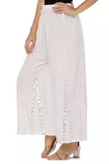 White Ravishing Trendy Star Design Mirror Plazzo/Plazo with Elastic Drawstring (Free Size)