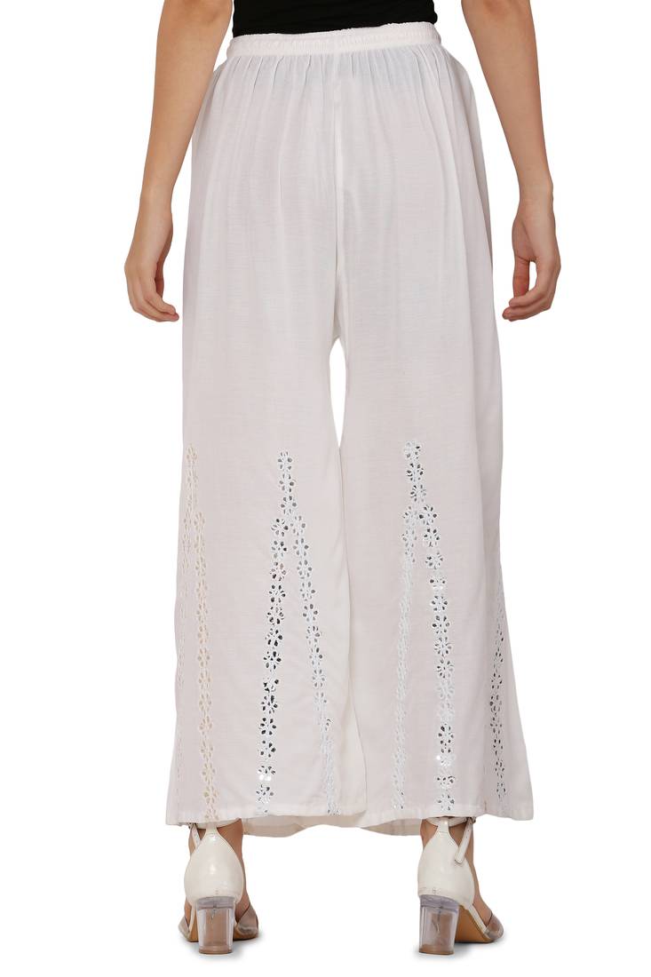 White Ravishing Trendy Star Design Mirror Plazzo/Plazo with Elastic Drawstring (Free Size)